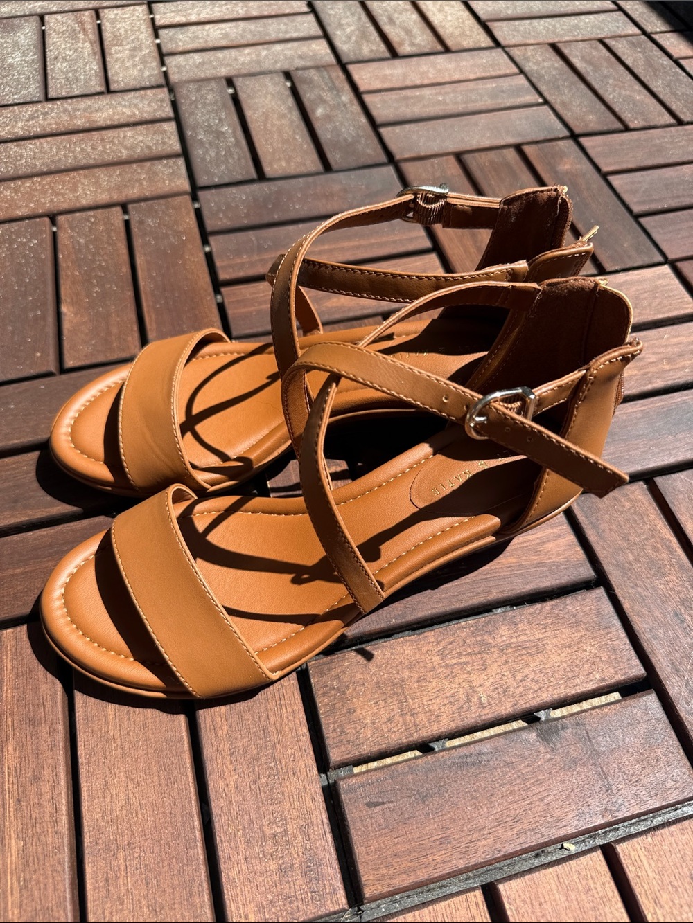 Ralph Lauren Cognac Leather Strappy Ankle Buckle Sandals